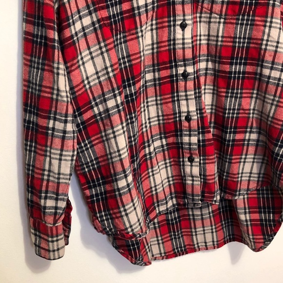 Madewell Red Oversized Ex Boyfriend Plaid Flannel Button Down Shirt Size XS - Picture 6 of 14